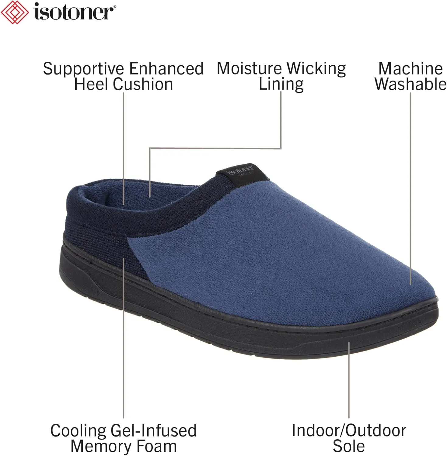 isotoner Men's Microterry Jake Clog Slipper-with Gel Infused Memory Foam