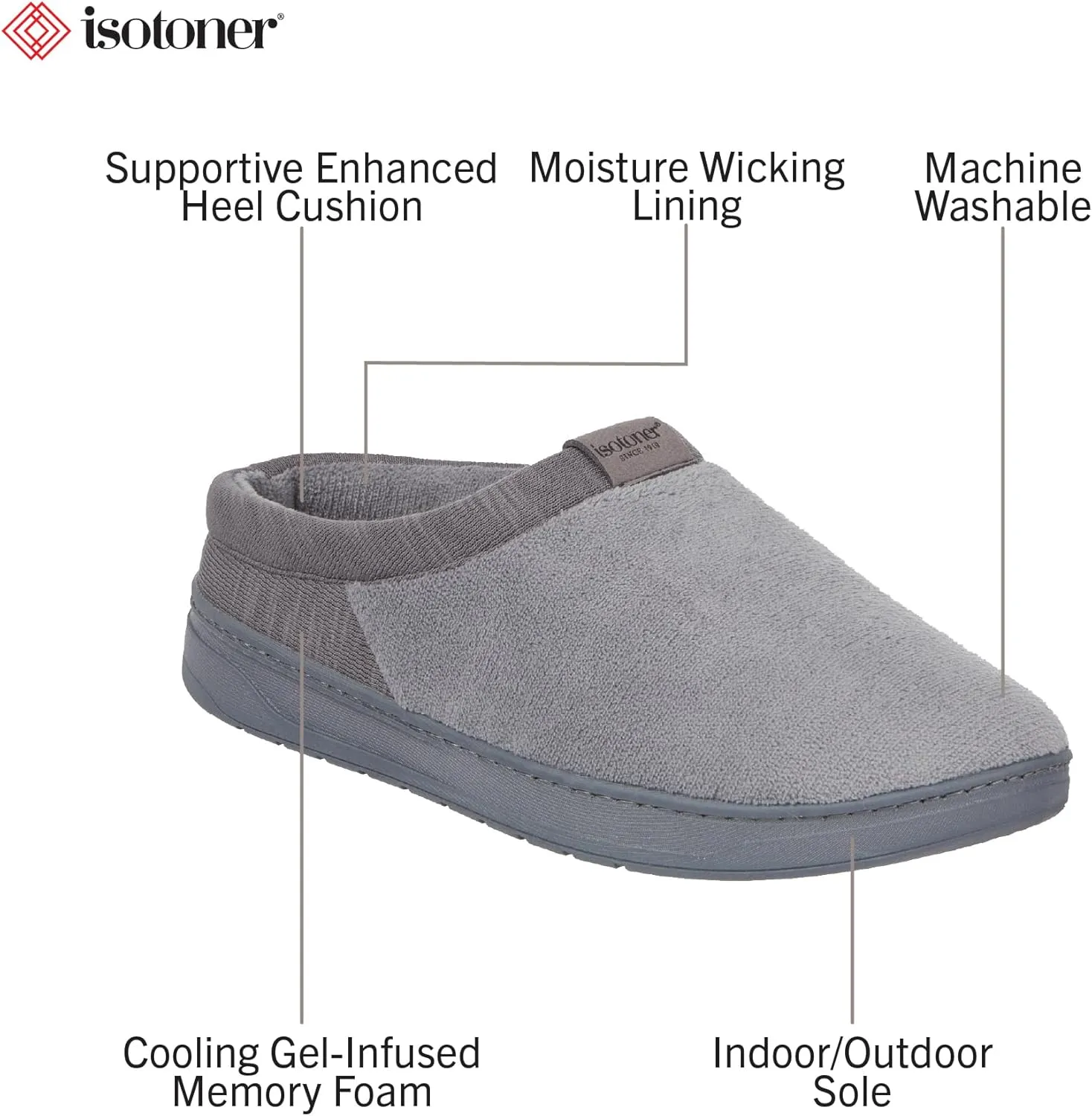 isotoner Men's Microterry Jake Clog Slipper-with Gel Infused Memory Foam