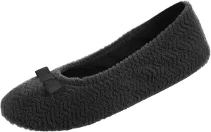 isotoner Women's Diamond Microterry Gemma Ballerina Slippers-Suede Sole with Memory Foam Comfort, Machine Washable
