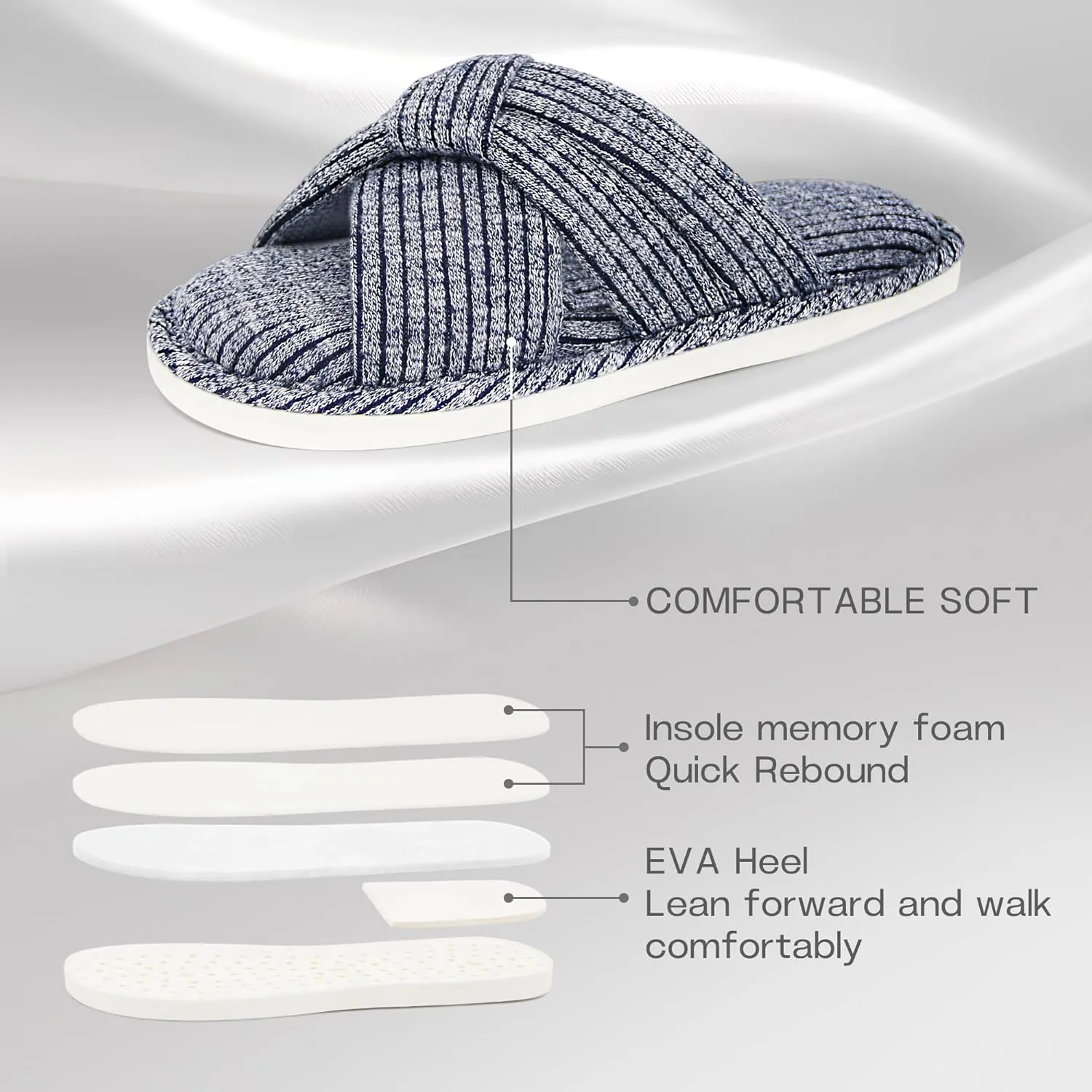 Jerzmy Cross Slippers for Women, Comfy Memory Foam House Bedroom Slippers Trendy Woman Gifts Home Shoes for Room Indoor Kitchen