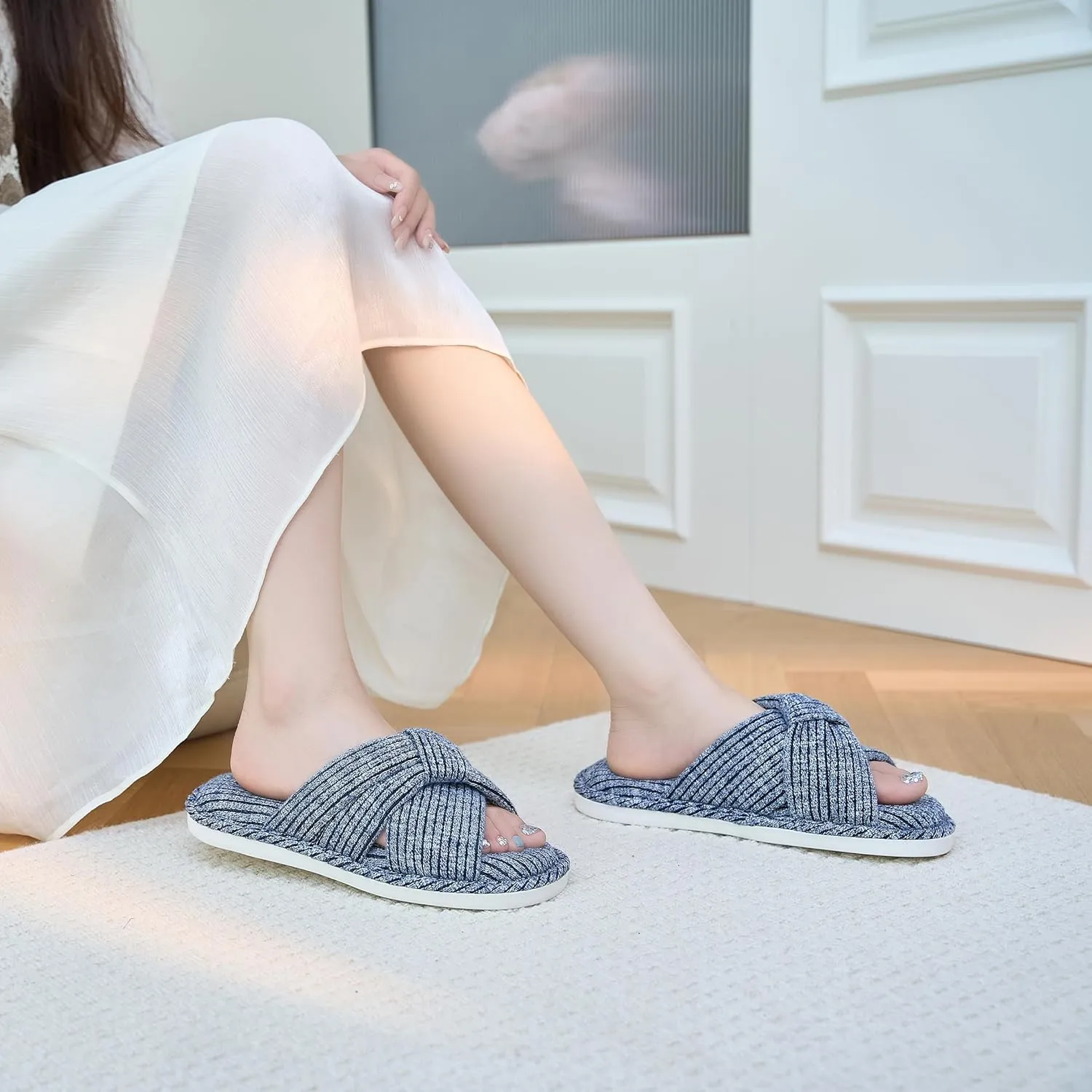 Jerzmy Cross Slippers for Women, Comfy Memory Foam House Bedroom Slippers Trendy Woman Gifts Home Shoes for Room Indoor Kitchen
