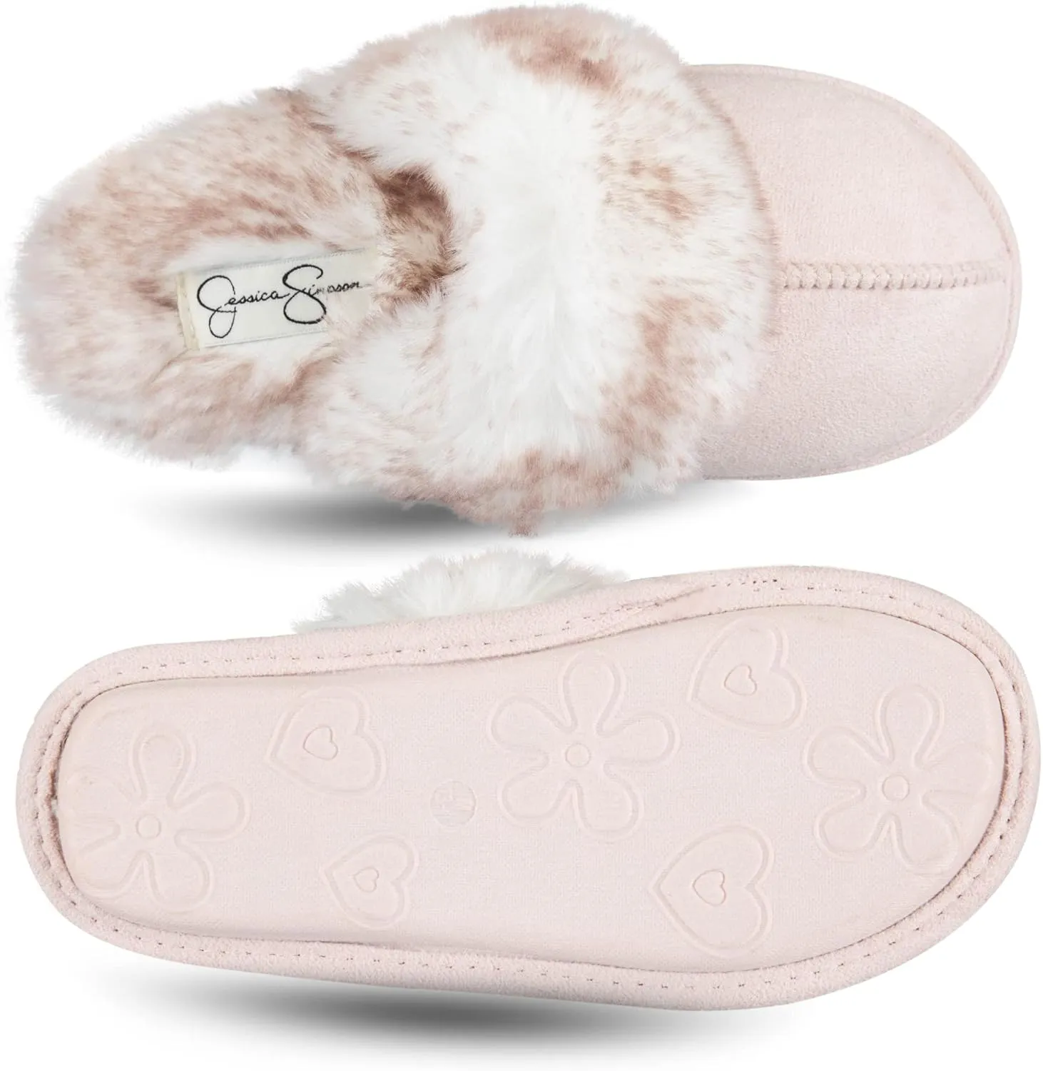 Jessica Simpson Girls Comfy Slippers - Cute Faux Fur Slip-on Shoes Memory Foam House Slipper