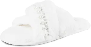 Jessica Simpson Women's Fashion Faux Feather Slide-On Memory Foam Slipper