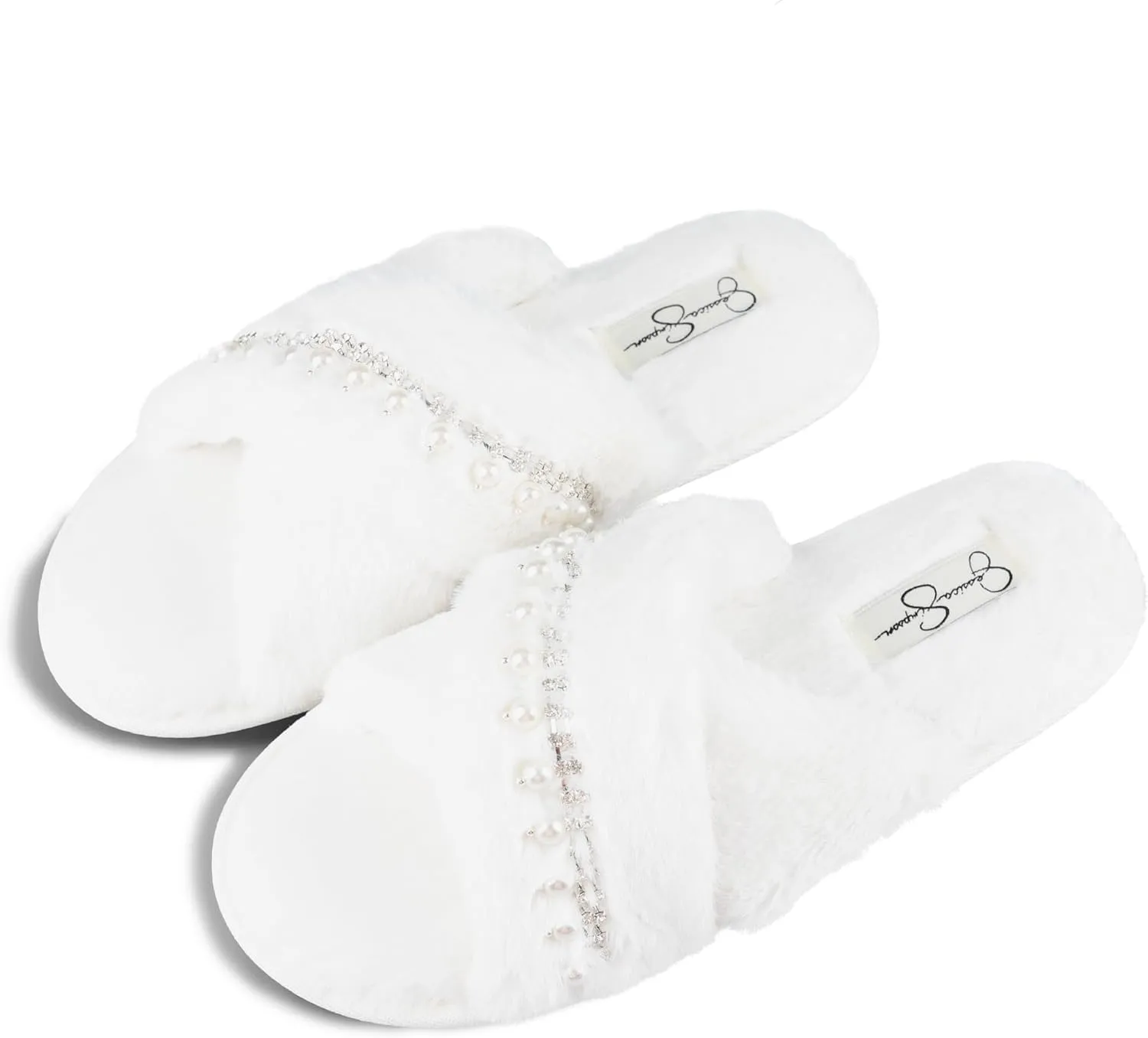 Jessica Simpson Women's Fashion Faux Feather Slide-On Memory Foam Slipper