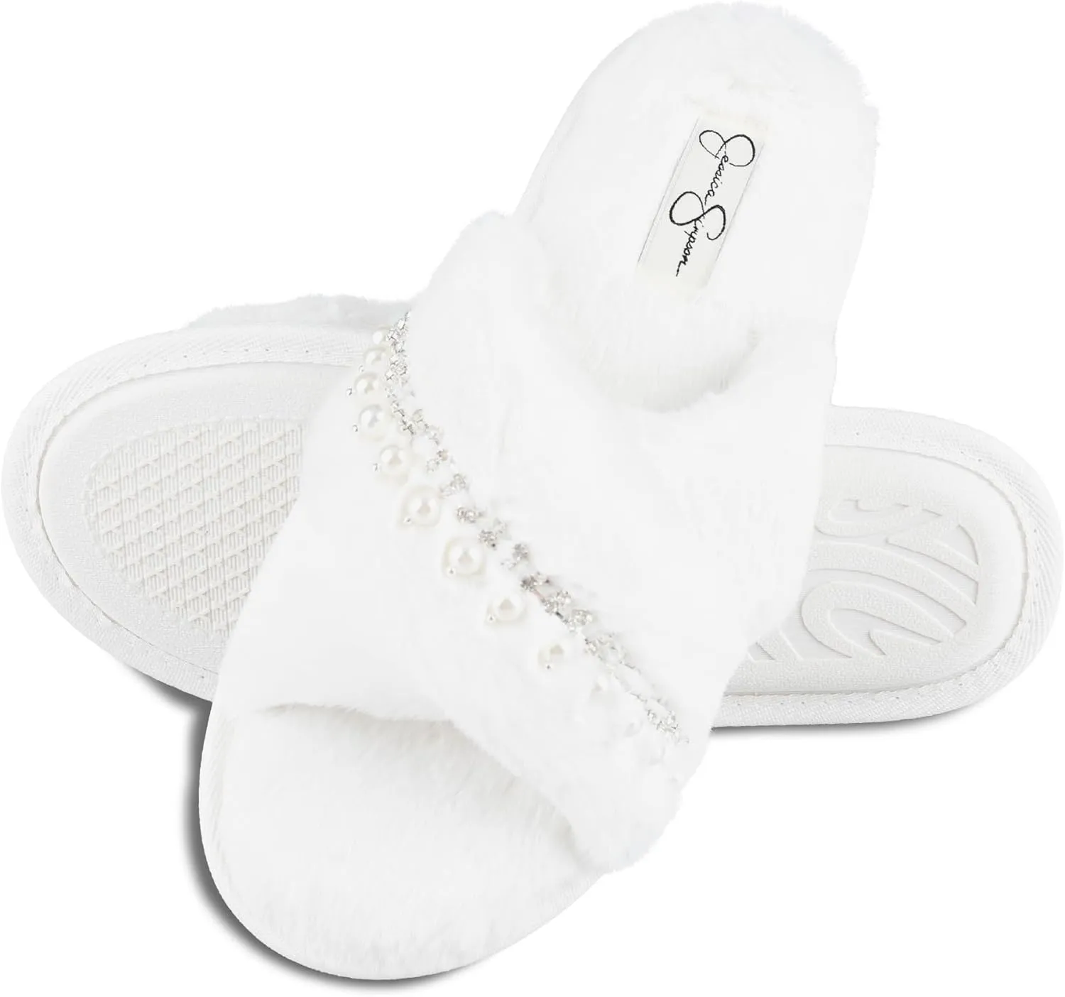 Jessica Simpson Women's Fashion Faux Feather Slide-On Memory Foam Slipper
