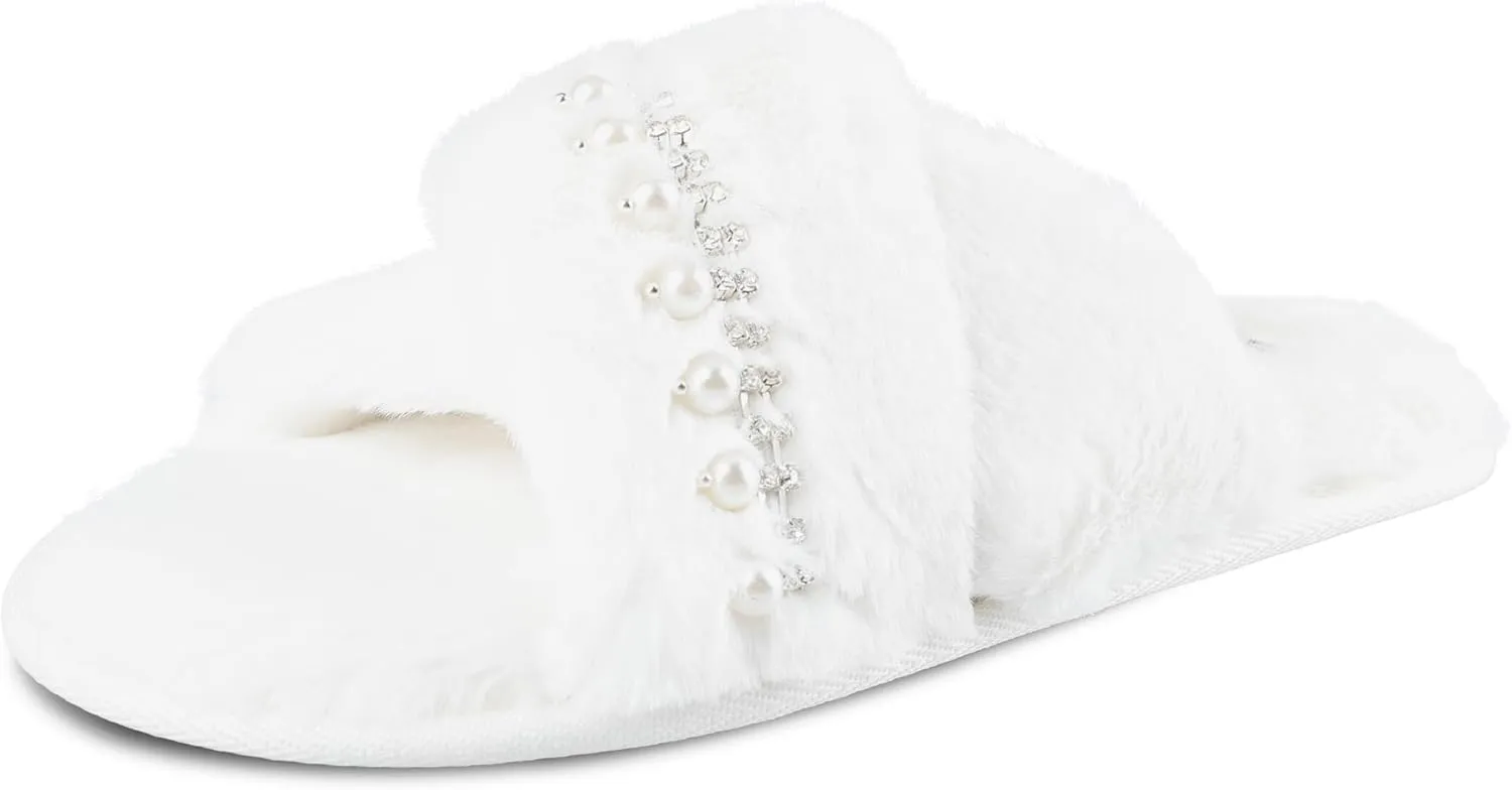 Jessica Simpson Women's Fashion Faux Feather Slide-On Memory Foam Slipper