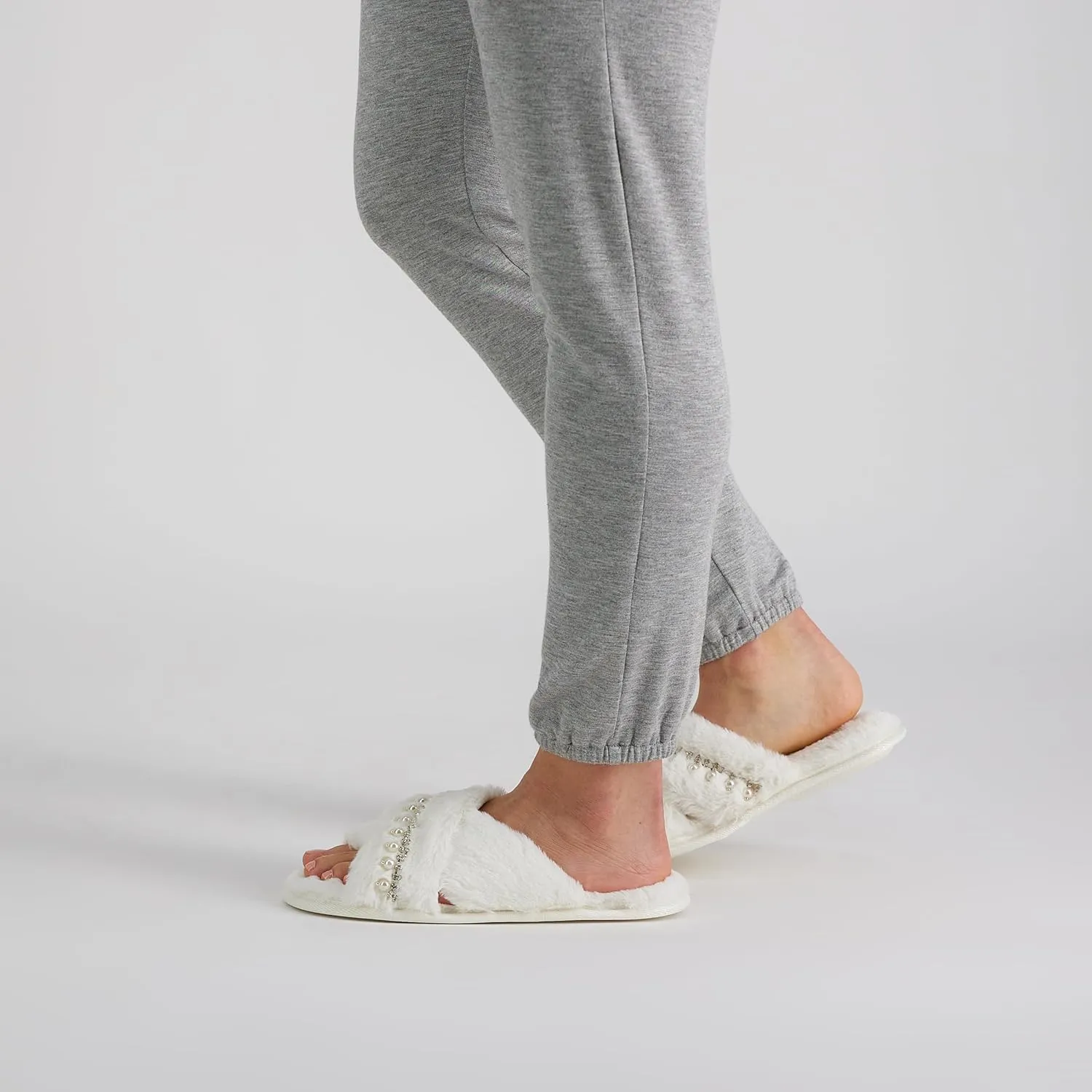 Jessica Simpson Women's Fashion Faux Feather Slide-On Memory Foam Slipper
