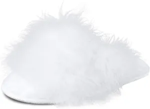 Jessica Simpson Women's Faux Feather Memory Foam Cross Slide Slipper with Anti-Slip Sole