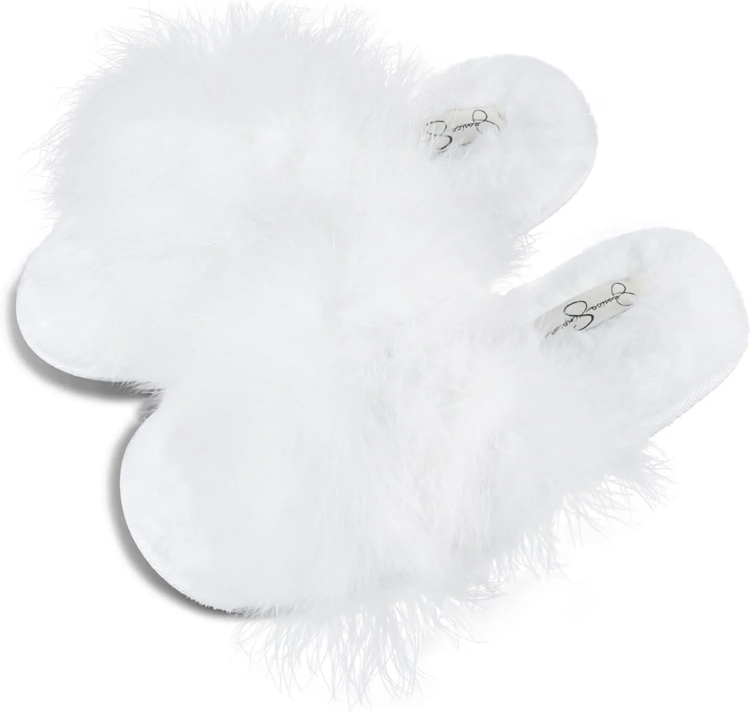 Jessica Simpson Women's Faux Feather Memory Foam Cross Slide Slipper with Anti-Slip Sole