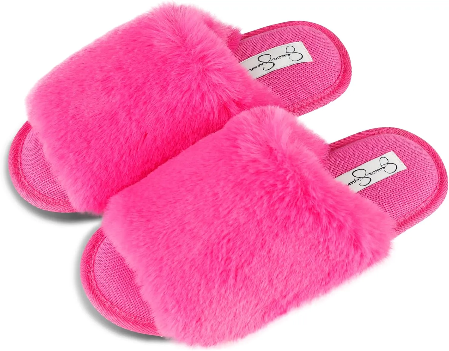 Jessica Simpson Women's Plush Faux Fur Fuzzy Slide on Open Toe Slipper with Memory Foam