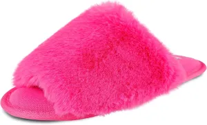 Jessica Simpson Women's Plush Faux Fur Fuzzy Slide on Open Toe Slipper with Memory Foam