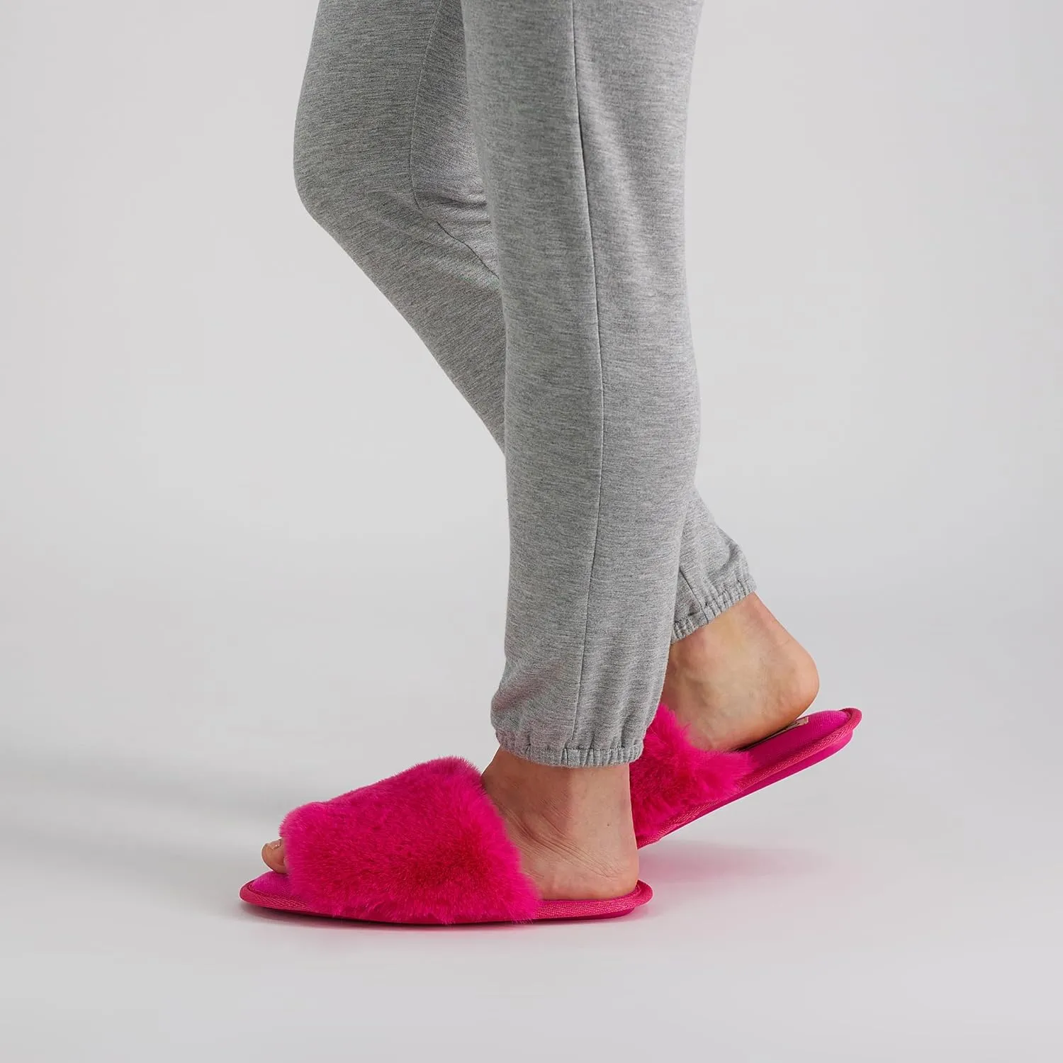 Jessica Simpson Women's Plush Faux Fur Fuzzy Slide on Open Toe Slipper with Memory Foam