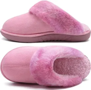 jiajiale Women's Arch Support Memory Foam Slippers Orthotic Plantar Fasciitis Slip On Suede Ladies Scuff Slipper Cozy Fuzzy Shearling Winter House Shoes Indoor Outdoor Pink Size 7