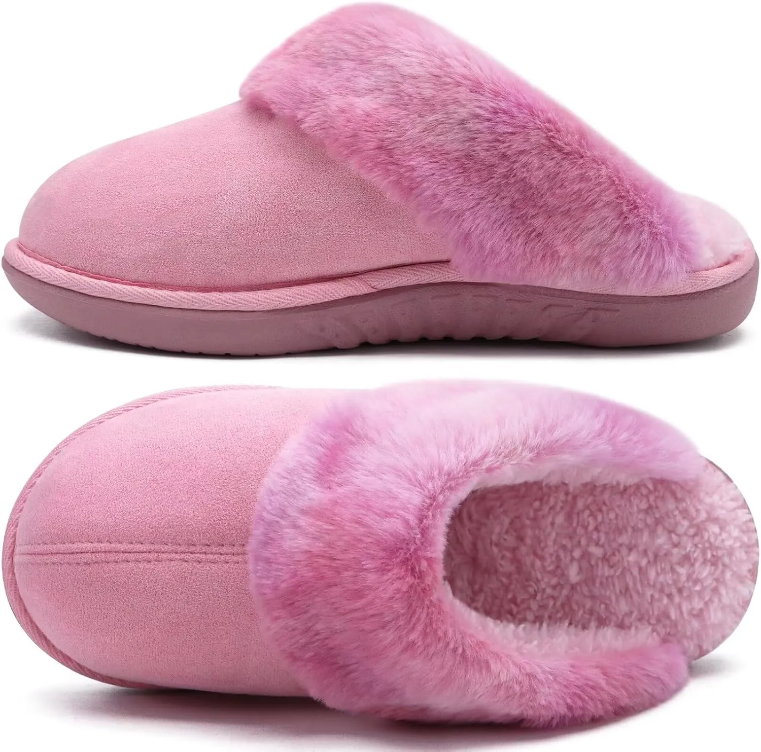 jiajiale Women's Arch Support Memory Foam Slippers Orthotic Plantar Fasciitis Slip On Suede Ladies Scuff Slipper Cozy Fuzzy Shearling Winter House Shoes Indoor Outdoor Pink Size 7