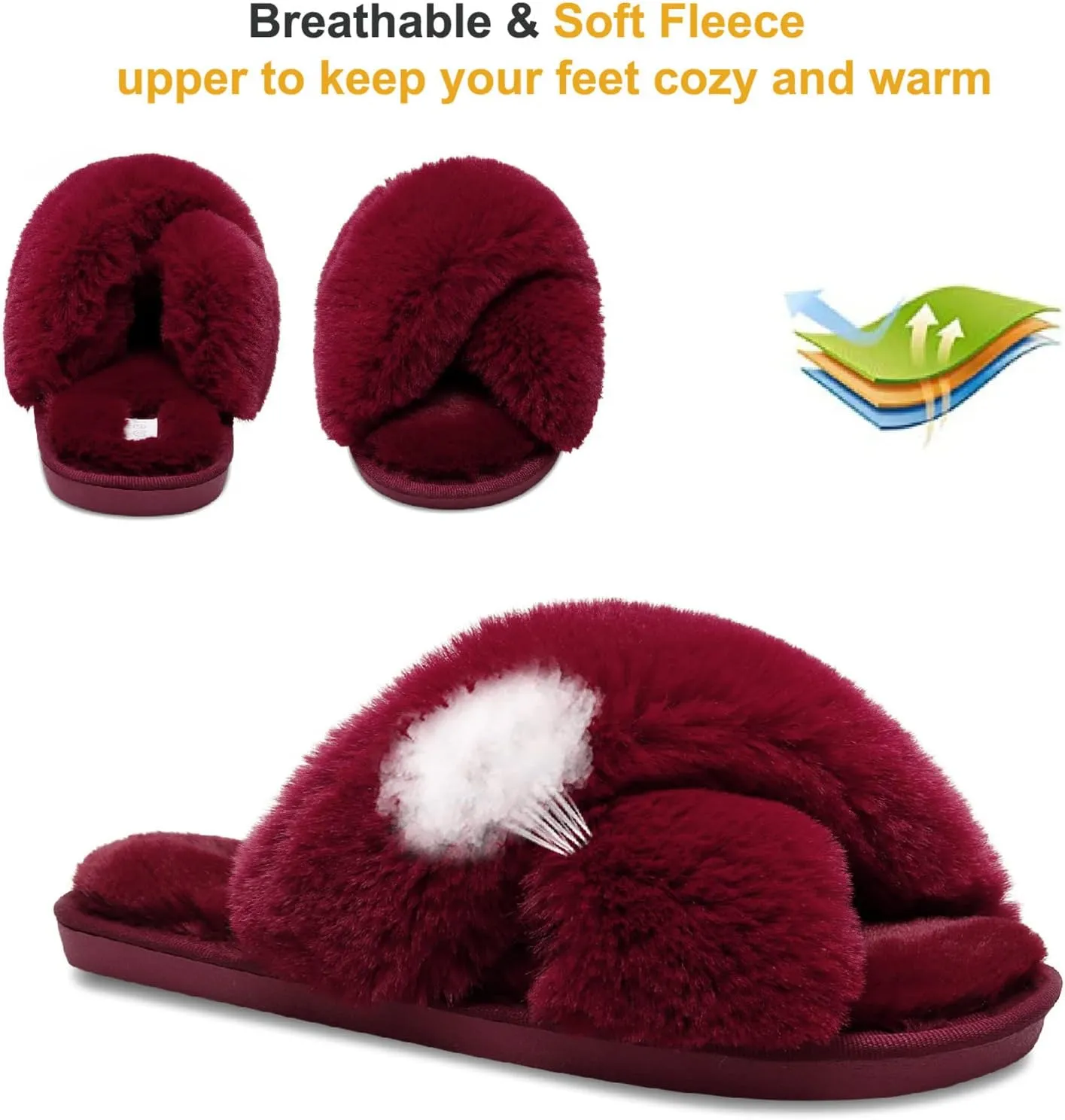 JIASUQI Women's Open Toe Slippers Fuzzy Fluffy House Slippers for Women Cozy Criss Cross Furry Slides Slippers