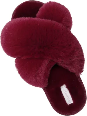 JIASUQI Women's Open Toe Slippers Fuzzy Fluffy House Slippers for Women Cozy Criss Cross Furry Slides Slippers