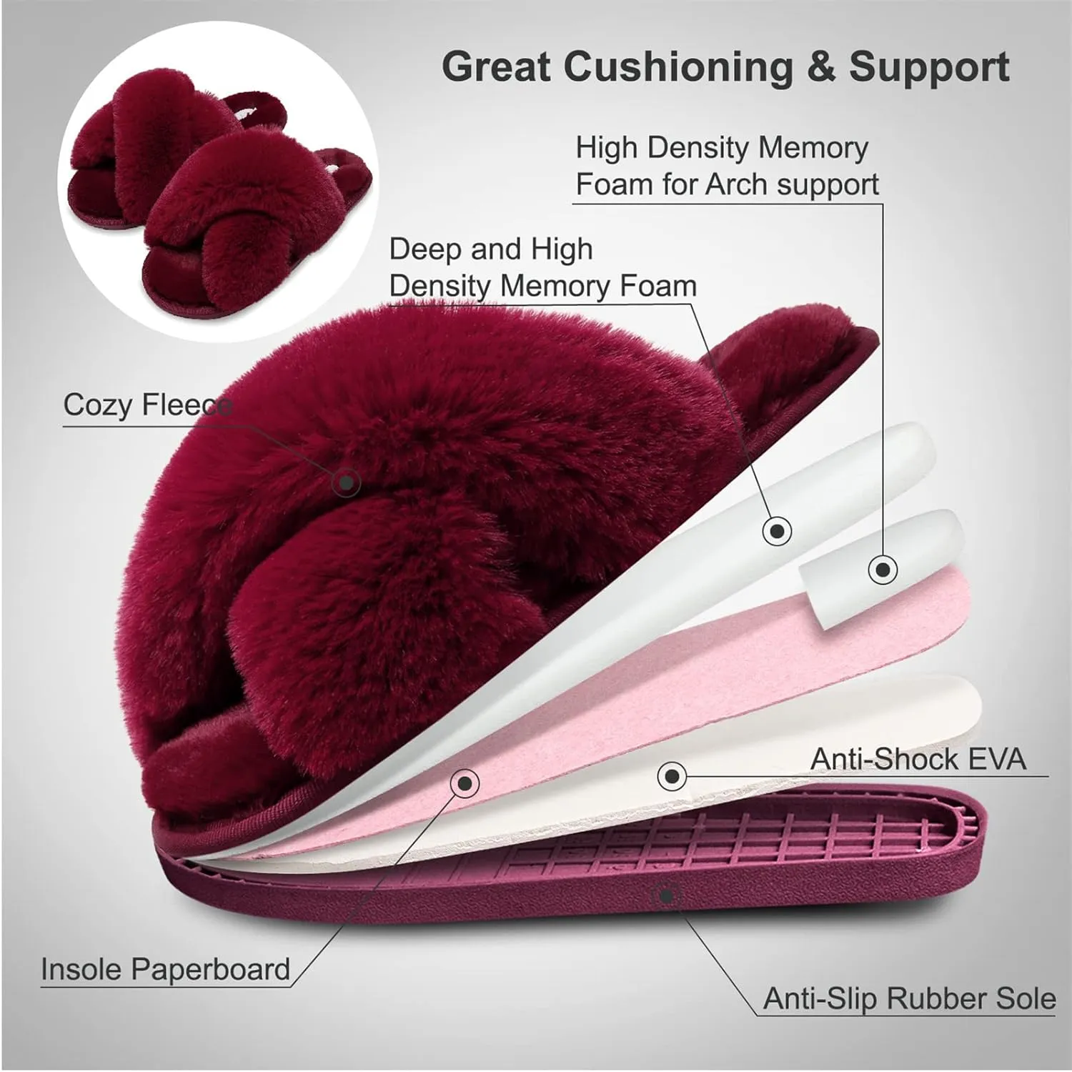 JIASUQI Women's Open Toe Slippers Fuzzy Fluffy House Slippers for Women Cozy Criss Cross Furry Slides Slippers