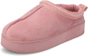Journee Collection Womens Connway Center Seam Fur Lined Embroidered Slipper Slip On Cushioned Clog with Durable Platform Sole Rose M(7-8) Medium WOMENS US