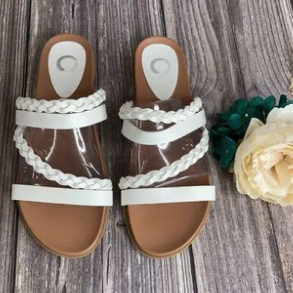 Journee White Faux Leather Colette Slide Sandals 10M