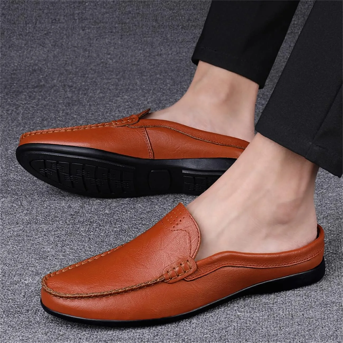 JOYVIP Mens Leater Mules Backless Slip on Walking Shoes Clog Slippers Casual Sandals