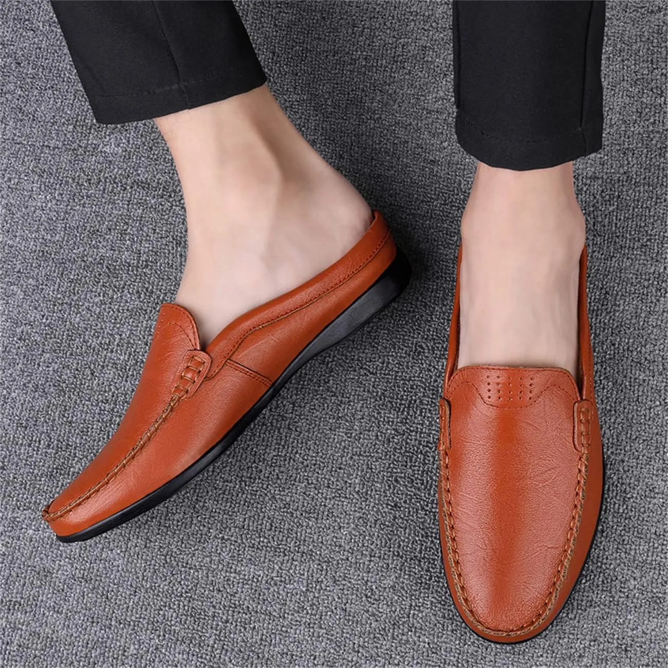 JOYVIP Mens Leater Mules Backless Slip on Walking Shoes Clog Slippers Casual Sandals
