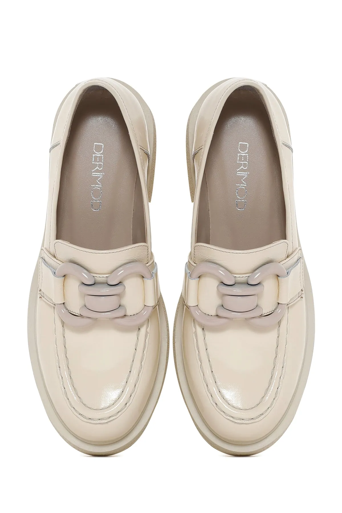 Kadın Bej Deri Rugan Maskülen Loafer