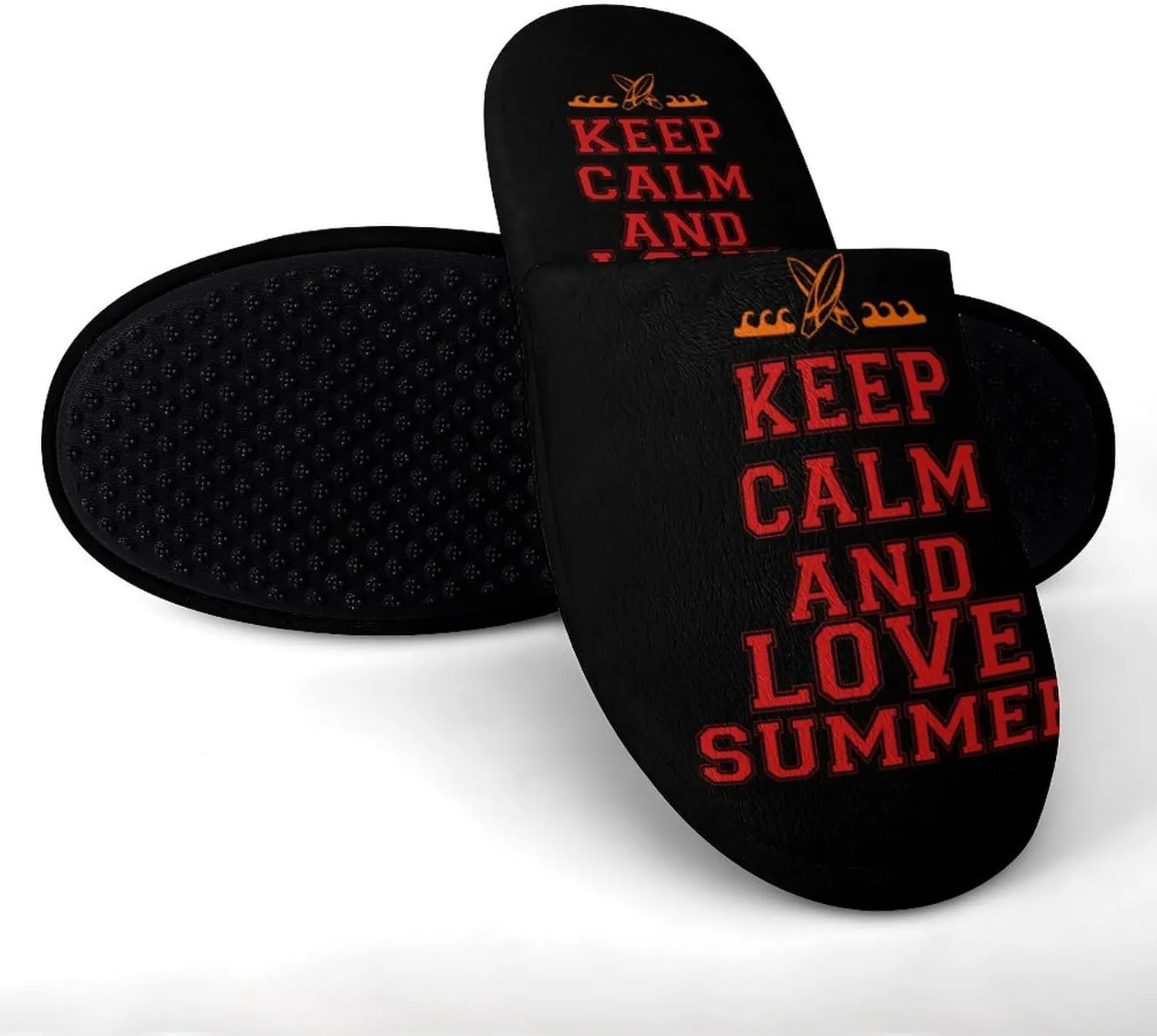 Keep Calm and Love Summer Men's Flannel Slipper House Warm Shoes Adult Slip On Soft Memory Foam for Indoor Outdoor