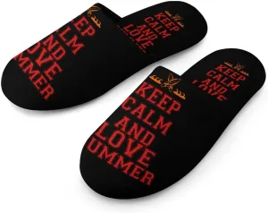 Keep Calm and Love Summer Men's Flannel Slipper House Warm Shoes Adult Slip On Soft Memory Foam for Indoor Outdoor