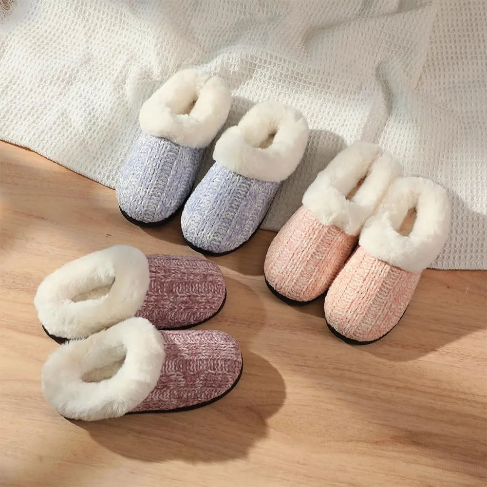 Kid's Girl Memory Foam Comfort Plush Fleece Lined House Slipper - Crochet Rabbit Hair Clog - Warm and Cozy