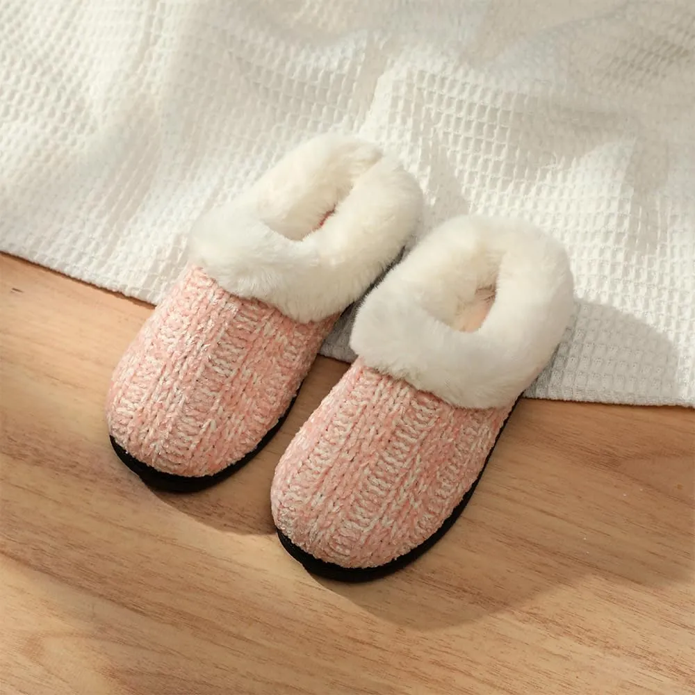 Kid's Girl Memory Foam Comfort Plush Fleece Lined House Slipper - Crochet Rabbit Hair Clog - Warm and Cozy
