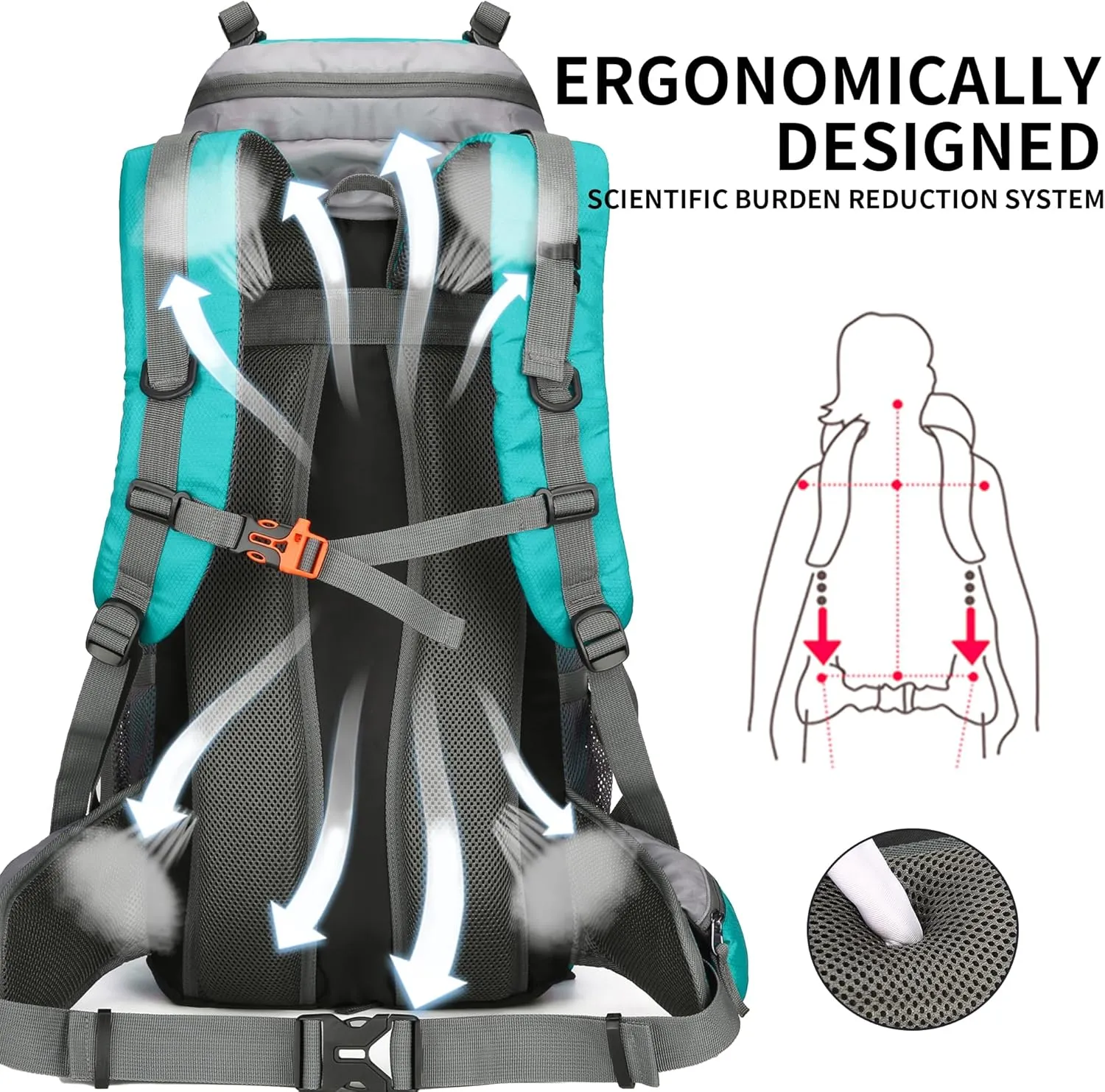 King'sGuard 60L Hiking Backpack Men Women Camping Backpack Waterproof Backpacking Mountaineering Climbing Daypack (Lake Blue)