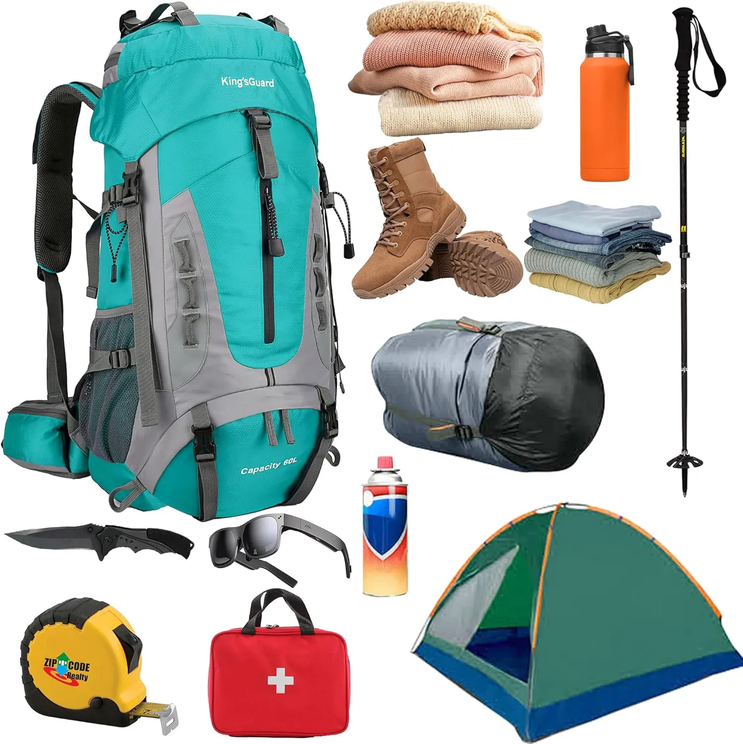 King'sGuard 60L Hiking Backpack Men Women Camping Backpack Waterproof Backpacking Mountaineering Climbing Daypack (Lake Blue)