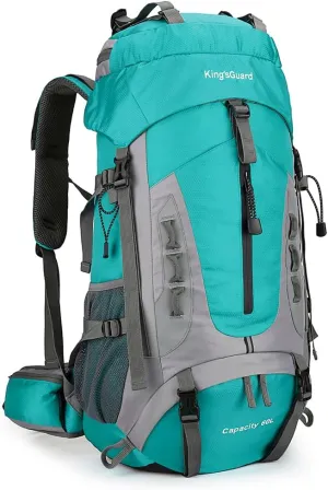 King'sGuard 60L Hiking Backpack Men Women Camping Backpack Waterproof Backpacking Mountaineering Climbing Daypack (Lake Blue)