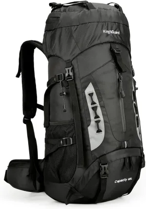 King'sGuard 60L Hiking Backpack Men Women Camping Backpack Waterproof Backpacking Mountaineering Climbing Daypack with Rain Cover (Black)