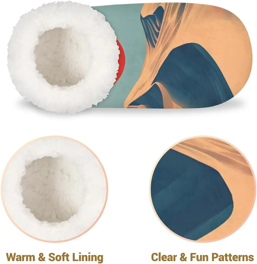 KOBLEN Sunset Landscape Desert Slippers for Women House Shoes with Fleece Lining Wide Comfy Full Slippers Lightweight Cozy Loafer with Rubber Sole Unisex Slippers Adults for Indoor Outdoor