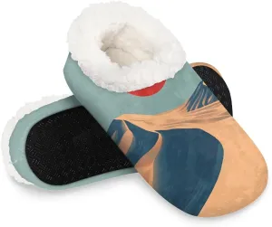 KOBLEN Sunset Landscape Desert Slippers for Women House Shoes with Fleece Lining Wide Comfy Full Slippers Lightweight Cozy Loafer with Rubber Sole Unisex Slippers Adults for Indoor Outdoor