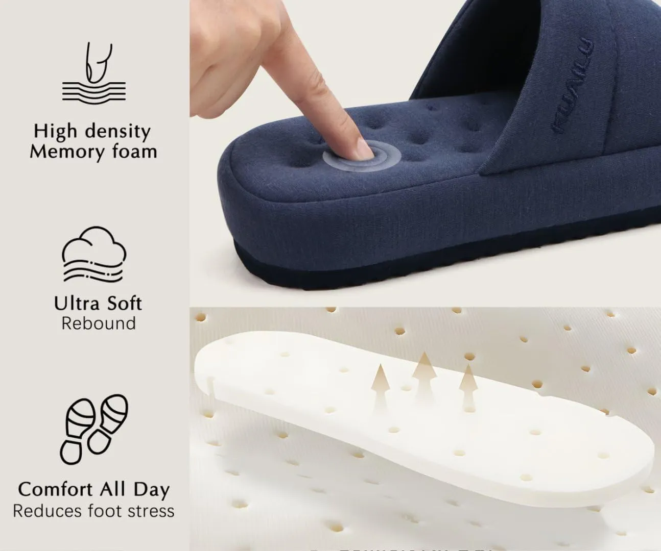KuaiLu Men's Fashion Quilted Cotton-blend Fabric Sandal Slippers Cozy Memory Foam Indoor/Outdoor House Shoes with Lightweight Soft Cushion Footbed Hard Rubber Sole