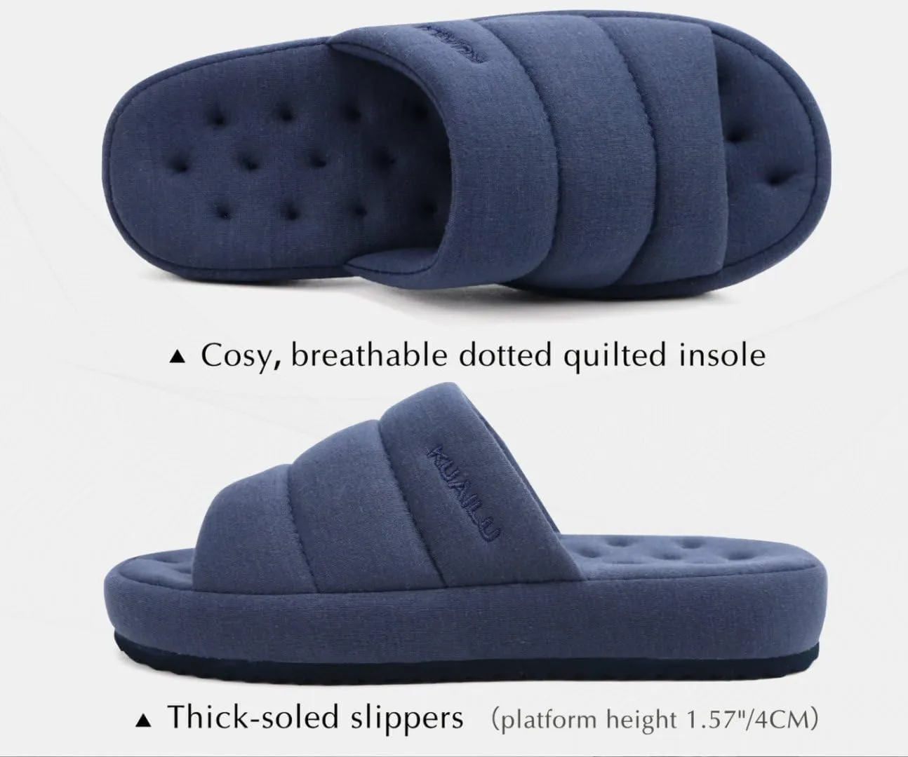 KuaiLu Men's Fashion Quilted Cotton-blend Fabric Sandal Slippers Cozy Memory Foam Indoor/Outdoor House Shoes with Lightweight Soft Cushion Footbed Hard Rubber Sole