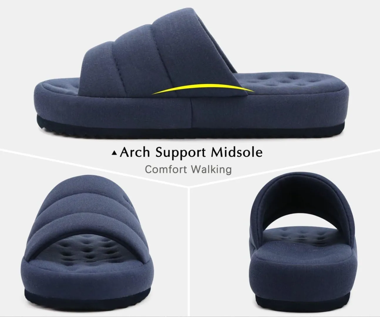 KuaiLu Men's Fashion Quilted Cotton-blend Fabric Sandal Slippers Cozy Memory Foam Indoor/Outdoor House Shoes with Lightweight Soft Cushion Footbed Hard Rubber Sole