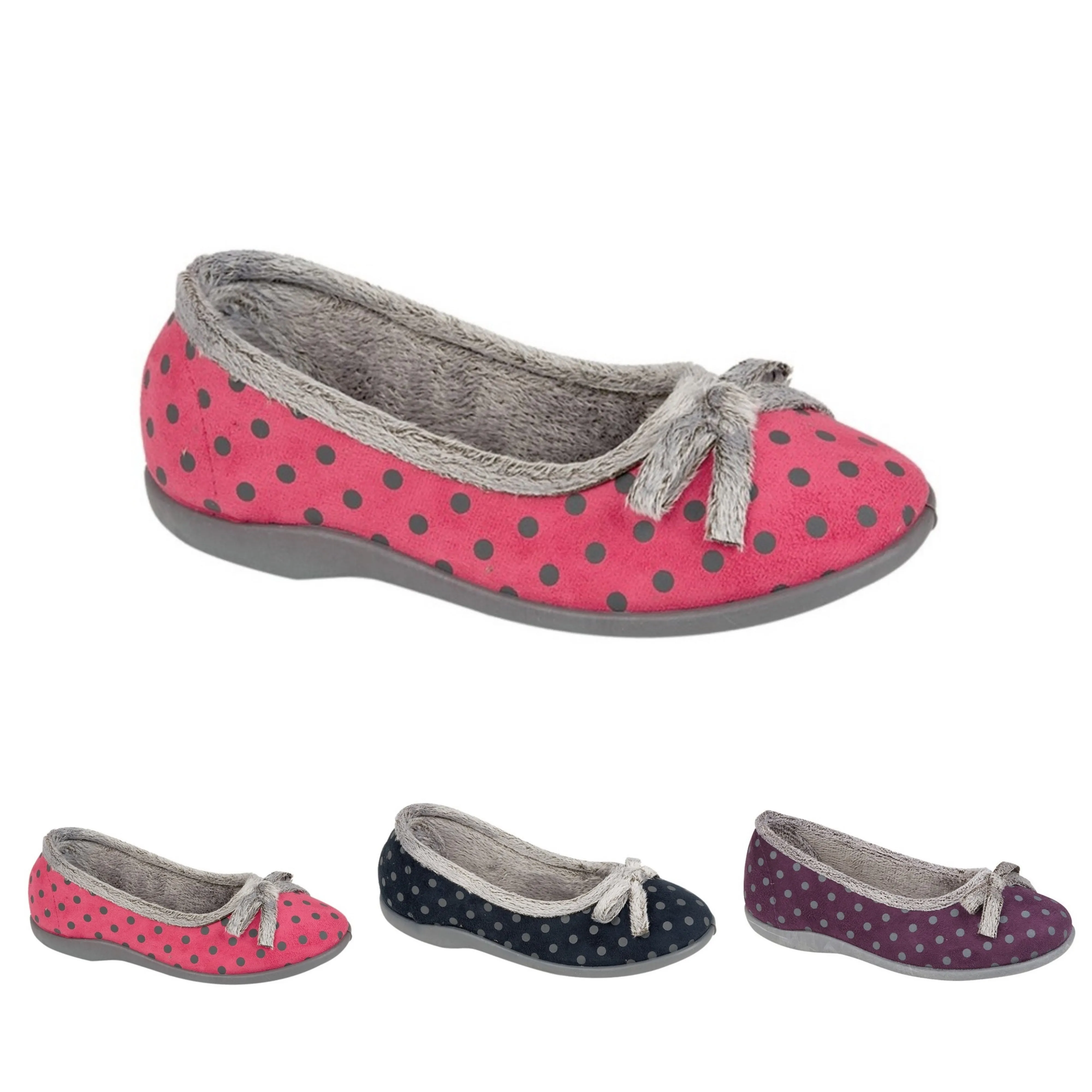 Ladies Polka Dot Bow Slipper (U106)