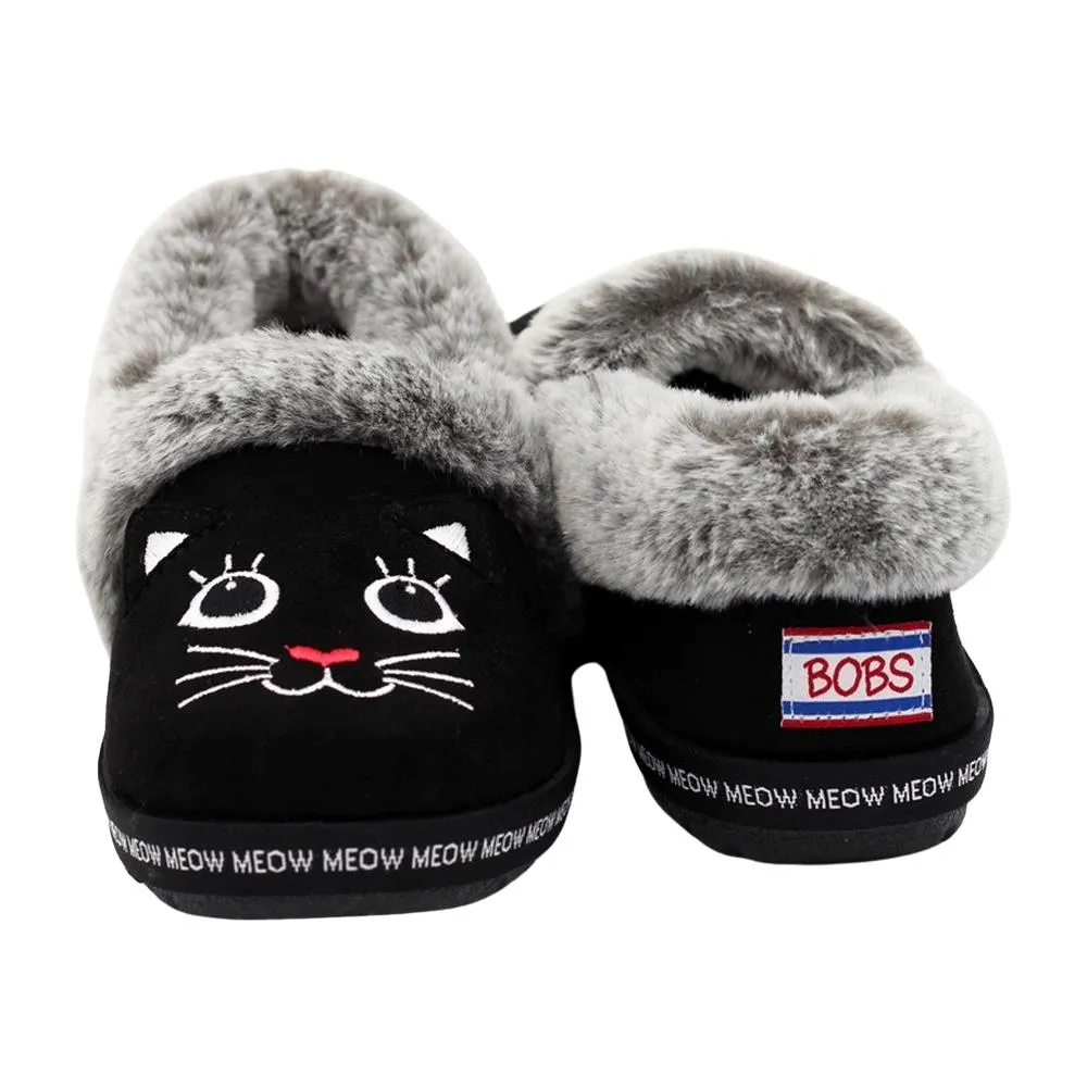Ladies Skechers Too Cozy Meow Pajamas Black Faux Fur Slippers 33355/BLK
