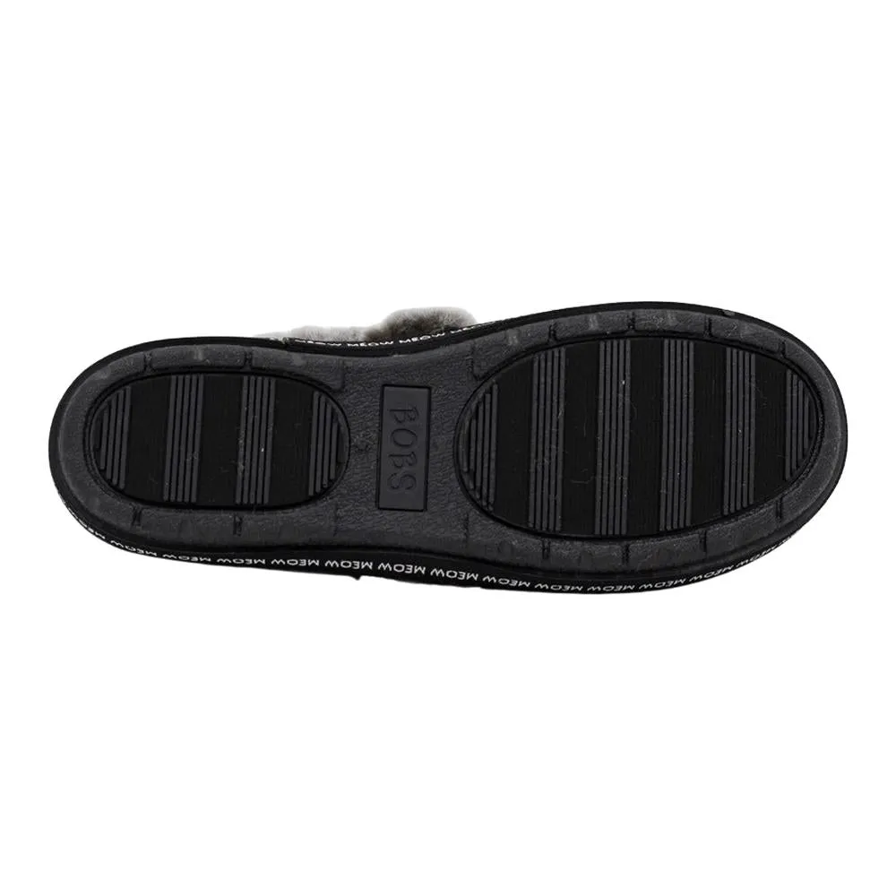 Ladies Skechers Too Cozy Meow Pajamas Black Faux Fur Slippers 33355/BLK