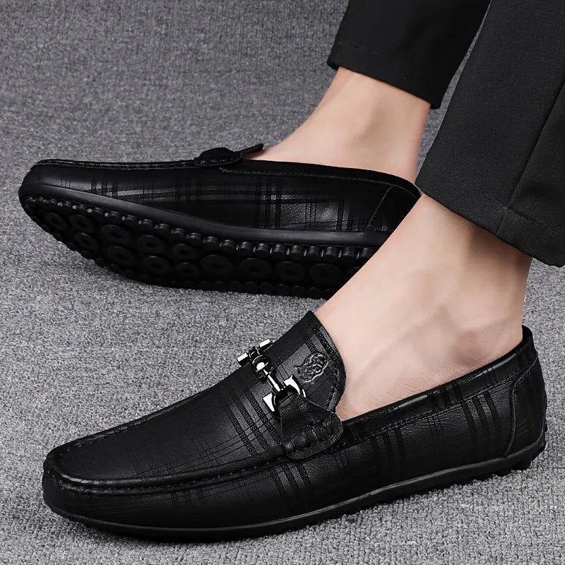 LAORENTOU Men's Leather Shoes | Comfy Slip On Penny Loafer