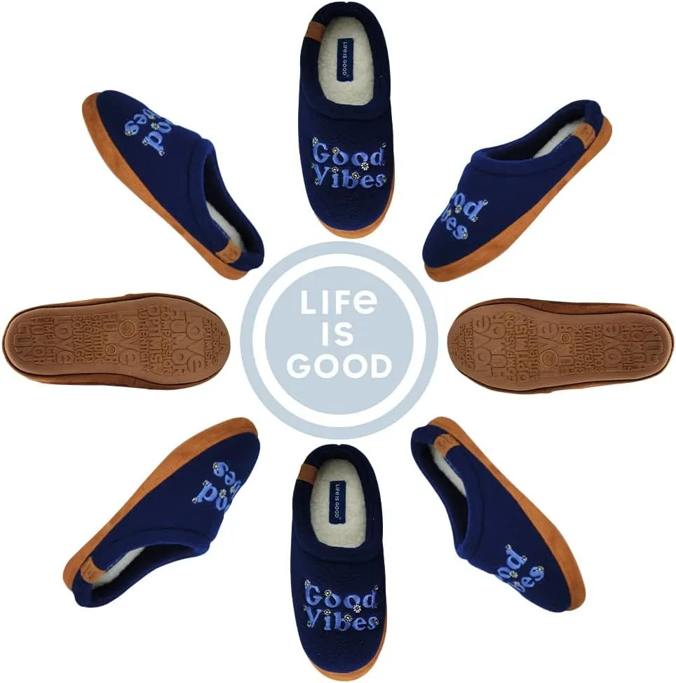 Life is Good Women's Moccasin Slippers, 303593W - Suede & Fleece Open Back Indoor/Outdoor Slip-Ons - Plush & Cozy Slides with Soft Foam & Rubber Soles Stylish & Comfy Available in Different Designs