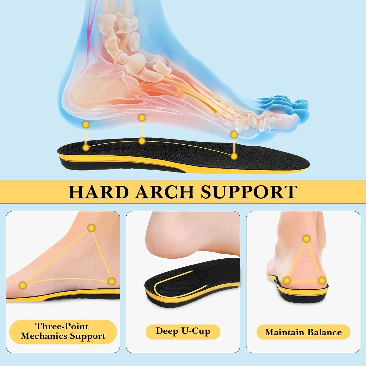 Linkidea 2 Pairs Arch Support Shoe Insoles Compatible with Nike Dunk Low, TR3, 1 '07 LV8, Replacement Shoe Inserts, Shock Absorption and Cushioning for Feet Relief (US Men 9.5-10/Women 11-11.5)