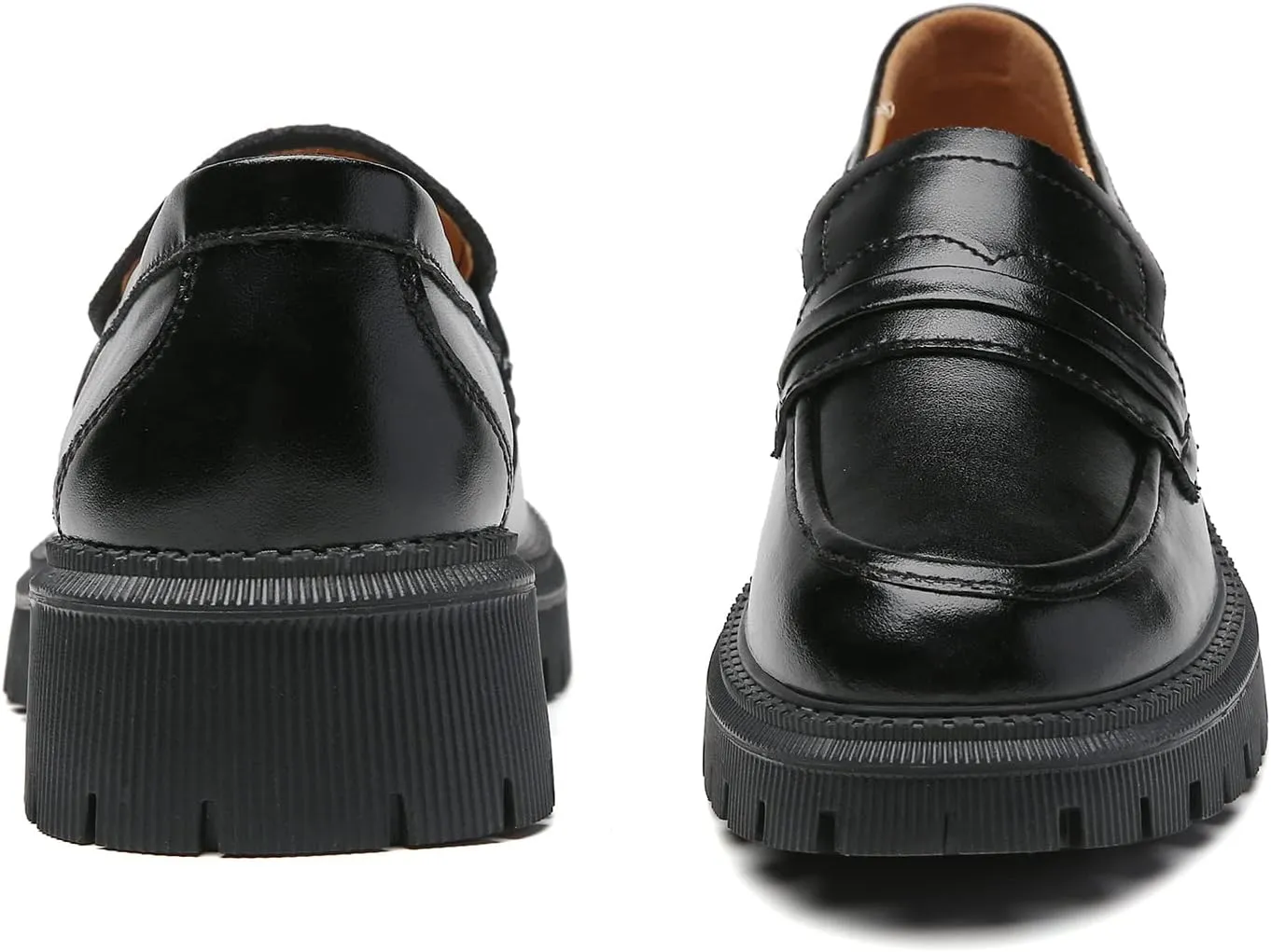 Loafers for Women Leather Chunky Platform Penny Shoes Classic Round Toe Comfortable Business Work Shoes