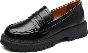 Loafers for Women Leather Chunky Platform Penny Shoes Classic Round Toe Comfortable Business Work Shoes