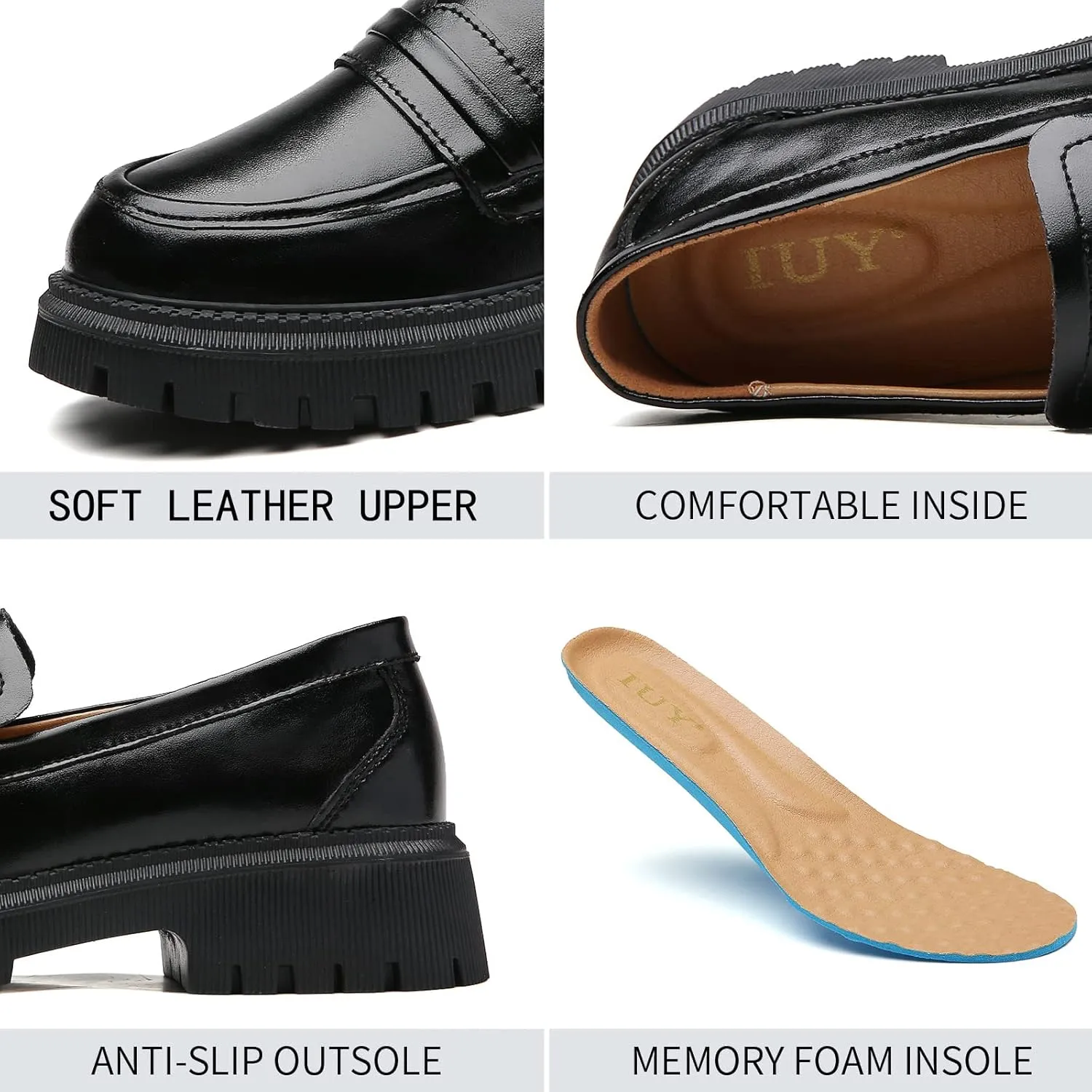 Loafers for Women Leather Chunky Platform Penny Shoes Classic Round Toe Comfortable Business Work Shoes
