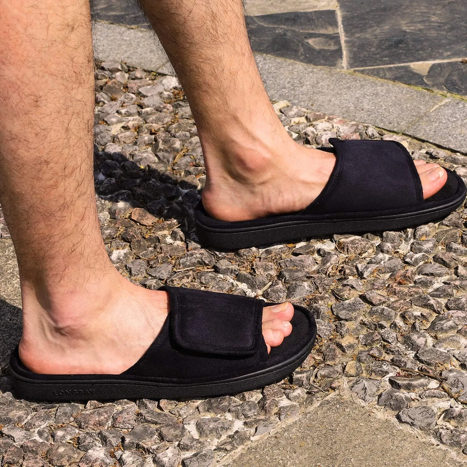 LongBay Men's Comfy Memory Foam Slide Slippers Breathable Micro Suede House Shoes