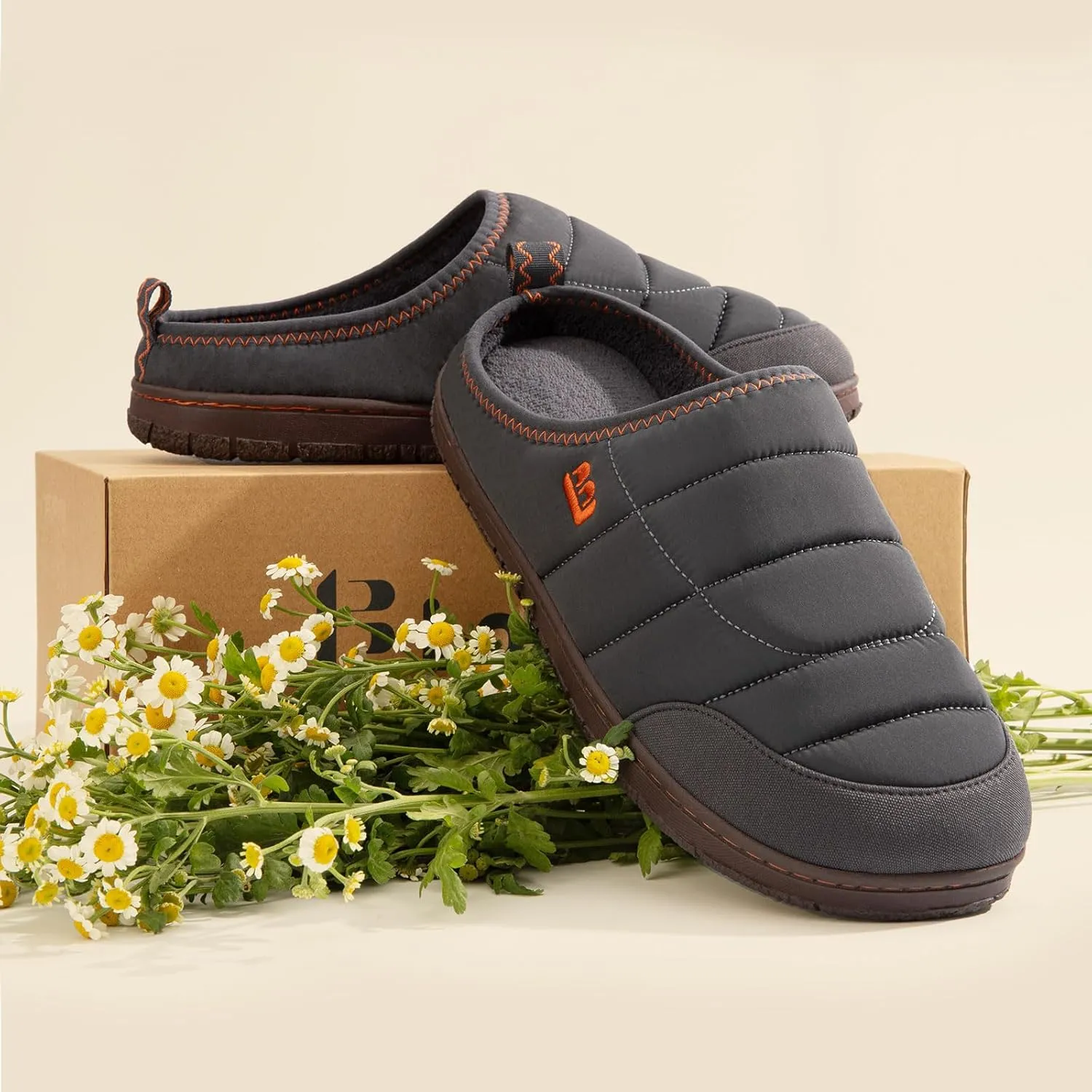 LongBay Mens Slip on Slippers Two-Tone Indoor Outdoor House Shoes Memory Foam Camping Garden Down Clogs
